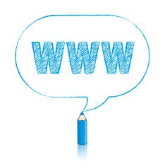 Blue Pencil Drawing WWW in Rounded Oblong Speech Balloon N2