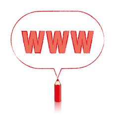 Red Pencil Drawing WWW in Rounded Oblong Speech Balloon N2