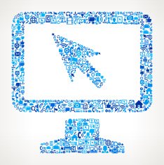 Desktop with Cursor on vector technology pattern Background