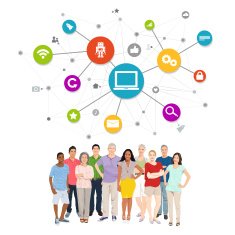 Vector of Diverse People with Social Media Symbols N2