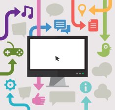 Cloud computing using a desktop PC and arrows