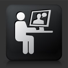 Black Square Button with Person Chating on Computer N2