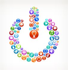 Power On Button with Social Networking & Internet Color Buttons