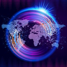 World map from circle center in Europe Communication technology N8