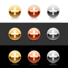 Round icon white plus sign metal gold bronze web button