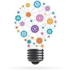Gears network light bulb illustrations made of icons