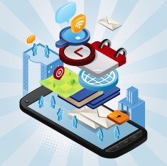 App multitasking city on mobile phone N2