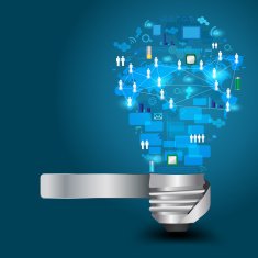 Light bulb with technology business network process diagram concept idea