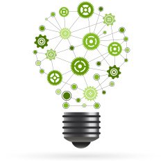 Gears network light bulb illustrations made of icons N2