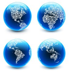 Internet & Technology Vector Icons on World Globe Background Set N2