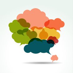 Congregated cloud speech bubbles