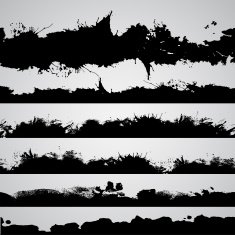 Grunge drawn splashes set black silhouettes N2