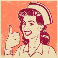Retro Screen Print Smiling Nurse Line Art Illustration