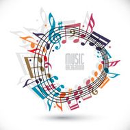 Colorful music background with clef and notes sheet