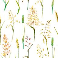 Hand drawn watercolor grass seamless pattern
