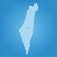 Israel map on blue background with markers