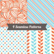 Seamless Patterns with Triangles Diagonal Stripes Leaves and Flowers N2