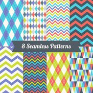 Set of Seamless Patterns with Harlequin Argyle Triangles and Chevron N2