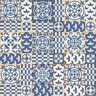 Seamless patchwork pattern from dark blue and white Moroccan tiles N7