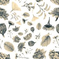 Seamless pattern with beautiful spring flowers and plants N9