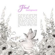 Vector Bird Bath Sketch Flowers