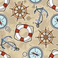 Vector pattern with isolated anchor lifebuoy ship's wheel compass