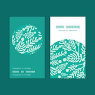 Vector emerald green plants vertical round frame pattern business cards