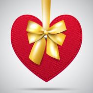 Red fabric heart with golden ribbon N2