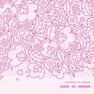 Vector pink flowers lineart horizontal frame seamless pattern background N2