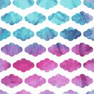 Vector Seamless Pattern with Clouds on watercolor winter background N2