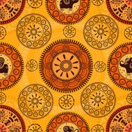 African seamless pattern with circles and an elephant N2
