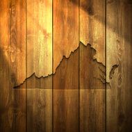 Virginia Map on lit Wooden Background