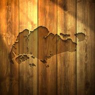 Singapore Map on lit Wooden Background