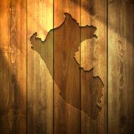 Peru Map on lit Wooden Background