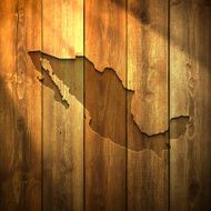 Mexico Map on lit Wooden Background