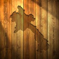 Laos Map on lit Wooden Background