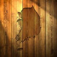 Korea South Map on lit Wooden Background