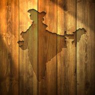 India Map on lit Wooden Background