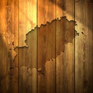 Ibiza Map on lit Wooden Background