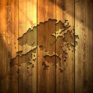 Hong Kong Map on lit Wooden Background