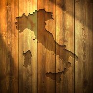 Italy Map on lit Wooden Background