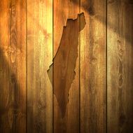 Israel Map on lit Wooden Background