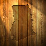 Ghana Map on lit Wooden Background