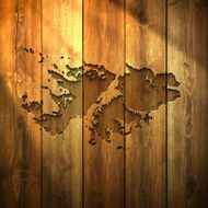 Falkland Islands Map on lit Wooden Background