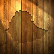 Ethiopia Map on lit Wooden Background