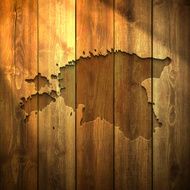 Estonia Map on lit Wooden Background