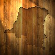 Democratic Republic of the Congo Map on lit Wooden Background