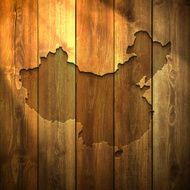 China Map on lit Wooden Background