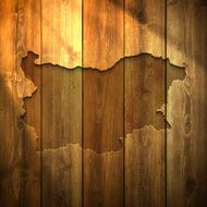 Bulgaria Map on lit Wooden Background