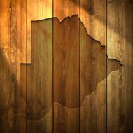 Botswana Map on lit Wooden Background